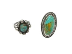 TWO VINTAGE NAVAJO STERLING SILVER TURQUOISE RINGS