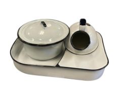 ANTIQUE PORCELAIN ENAMELED METAL BATHROOM / HOSPITAL SET URINAL, CHAMBER POT AND BED PAN