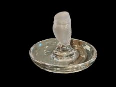 LALIQUE FRENCH FINE CRYSTAL FROSTED AND CLEAR SPARROW RING DISH