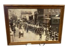 VINTAGE REPRODUCTION BLACK AND WHITE PHOTOGRAPH ON MASONITE PARADE ON B STREET VIRGINIA CITY, NV