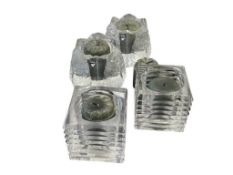 PAIR OF ORREFORS SWEDISH CRYSTAL CANDLEHOLDERS AND A PAIR OF SHANNON CRYSTAL CANDLE HOLDERS