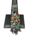 VNITAGE NAVAJO ARTIST SIGNED B. BEGAY STERLING SILVER SPINY OYSTER AND MULTI-STONE TREE BARK PEND...