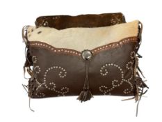 TWO WESTERN LEATHER DECORATIVE THROW PILLOWS