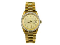 1970 MEN'S ROLEX OYSTER PERPETUAL DATEJUST WRISTWATCH MODEL 1601 WITH 18K YELLOW GOLD BAND AND CASE