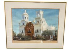 DARRELL HILL ILLINOIS BORN, CALIFORNIA ARTIST ORIGINAL WATERCOLOR MISSION SAN XAVIER DEL BLANC
