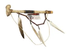 NATIVE AMERICAN TAMMY MILLS ARTISAN HANDMADE SMOKING PIPE FEATURING STAG SMOKING BOWL AND LEATHER