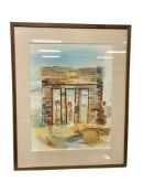 VIRGINIA GOULD ORIGINAL WATERCOLOR ON PAPER WESTERN BRICK BUILDING