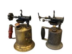 TWO ANTIQUE BLOW TORCHES INCLUDING A TURNER 30A BRASS TORCH