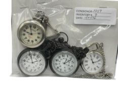 FOUR MODERN POCKET WATCHES INCLUDING GUESS AND ONE WITH QUARTZ MOVEMENT
