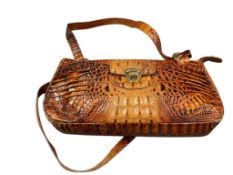 BRAHMIN CROCODILE GRAIN LEATHER TOASTED ALMOND HANDBAG