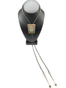 VINTAGE NAVAJO STERLING SILVER INLAID CRUSHED TURQUOISE AND CORAL BOLO TIE