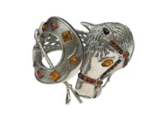 VINTAGE STERLING SILVER AMBER ACCENTED EQUESTRIAN MOTIF WESTERN HORSE AND HORSESHOE BRACELET