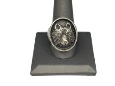 VINTAGE DESIGNER HALLMARKED STERLING SILVER FIGURAL WOLF SIGNET RING