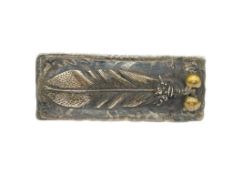 VINTAGE NAVAJO STERLING SILVER FIGURAL FEATHER BELT BUCKLE WITH BRASS BEAD ACCENTS