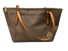 MICHAEL KORS BROWN MONOGRAM SATCHEL BAG