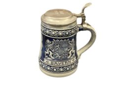 VINTAGE GERZ BAYERN SALT GLAZED GERMAN BEER STEIN WITH PEWTER THUMB FLIP LID