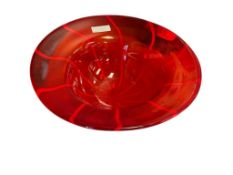 MASSIVE HAND BLOWN ART GLASS RUBY RED AND YELLOW SWIRL CONSOLE BOWL