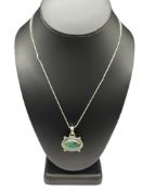 STERLING SILVER OVAL CABOCHON GREEN TURQUOISE PENDANT NECKLACE