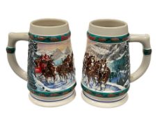 1993 SPECIAL DELIVERY HOLIDAY BUDWEISER BEER STEIN BY ARTIST NORA KOERBER BY CERAMARTE IN BRAZIL