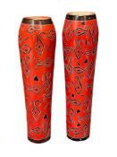 KENYA, AFRICA HAND CARVED HEAVY SOAPSTONE TALL VASES WITH UNIQUE MOTIF