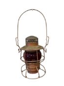 ANTIQUE ADLAKE / ADAMS AND WESTLAKE RAILROAD LANTERN WITH RED GLASS GLOBE SOUTHERN PACIFIC RAILROAD