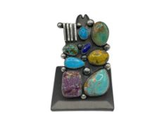 NAVAJO MARCUS CHAVEZ ARTIST SIGNED STERLING SILVER MULTI-STONE RING FEATURING TURQUOISE AND LAPIS