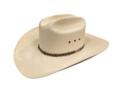 STETSON STRAW HAT SIZE 7 1/8 WITH LEATHER HAT BAND WITH STETSON LOGO