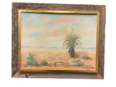 ORIGINAL OIL ON CANVAS PAINTING SOUTHWEST DESERT LANDSCAPE WITH BLOOMING YUCCA PLANT