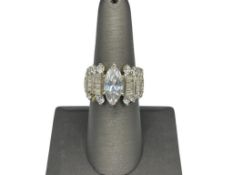 SETA DESIGNER SIGNED STERLING SILVER COLORLESS CZ RING FEATURING A MARQUISE CUT CZ IN CENTER