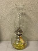 KAADAN LTD. PRESSED GLASS OIL LAMP WITH DECORATIVE DESIGN BAND