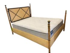HOLLYWOOD REGENCY STYLED QUEEN SIZE BED FRAME FEATURING BAMBOO POSTS WITH BRASS FINNIALS