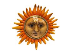 LARGE WHIMSICAL PAPIER-MACHE VIBRANT SUN FACE SCULPTURE BY MEXICAN ARTIST SERGIO BUSTAMANTE