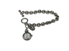 ECLISSI STERLING SILVER CHAIN LINK POCKET WATCH DANGLE BRACELET