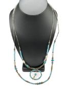 VINTAGE SILVER PLATED AND SIMULATED TURQUOISE FEATHER DREAMCATCHER PENDANT NECKLACE