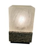 MID-CENTURY MODERN FROSTED CRACKED GLASS ICE CUBE TABLE LAMP WITH CORK BASE