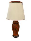 VINTAGE 1960'S CERAMIC MULTICOLOR GLAZER POTTERY TABLE LAMP WITH TEXTILE SHADE
