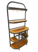 MODERN WOOD AND METAL FRAME KITCHEN BAKER'S RACK WITH 12 BOTTLE WINE RACK, WOOD INSERTS, AND MORE