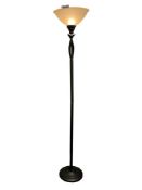 OIL RUBBED BRONZE TONED METAL TABLE LAMP WITH AMBER SATIN GLASS SHADE