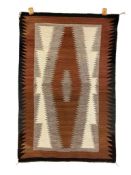 VINTAGE 20TH CENTURY NATIVE AMERICAN HAND WOVEN RUG WITH HAND DYED WOOL IN GEOMETRIC DESIGN