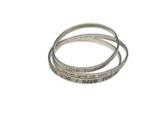 THREE DESIGNER SIGNED STERLING SILVER INPSIRATIONAL QUOTE BANGLE BRACELETS