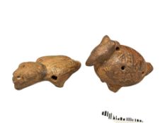 ANCIENT PRE-COLUMBIAN POLYCHROME EFFIGY POTTERY WHISTLES