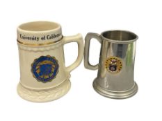 PEWTER AND CERAMIC MUGS UNIVERSITY OF CALIFORNIA DAVIS CAMPUS 10TH TACTICAL RECON WING