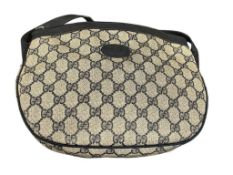 VINTAGE GUCCI GG MONOGRAM NAVY BLUE CANVAS COATED SHOULDER BAG SERIAL NO. 007/256/0018