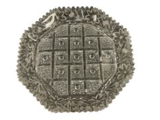 AMERICAN BRILLIANT CUT CRYSTAL WILLOW CROSS OCTAGONAL DISH