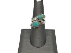 NATIVE AMERICAN DESIGN STERLING SILVER TURQUOISE BYPASS RING