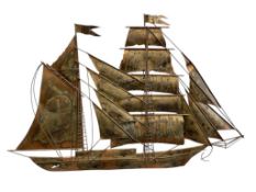 VINTAGE METAL ART COPPER TWO-MAST SAILING SHIP WALL ART MODEL