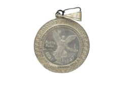 1947 MEXICO COMMEMORATIVE .999 FINE SILVER MEDALLION ENCASED IN STERLING SILVER PENDANT