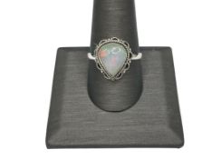 NATIVE AMERICAN DESIGN STERLING SILVER SIMULATED ETHIOPIAN OPAL RING