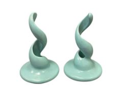 VINTAGE TURQUOISE GLAZE POPPY TRAIL BY METLOX SPIRAL CANDLE HOLDERS CALIFORNIA POTTERY