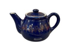VINTAGE WELLER WARE POTTERY PORCELAIN COBALT BLUE AND GILT TEA POT